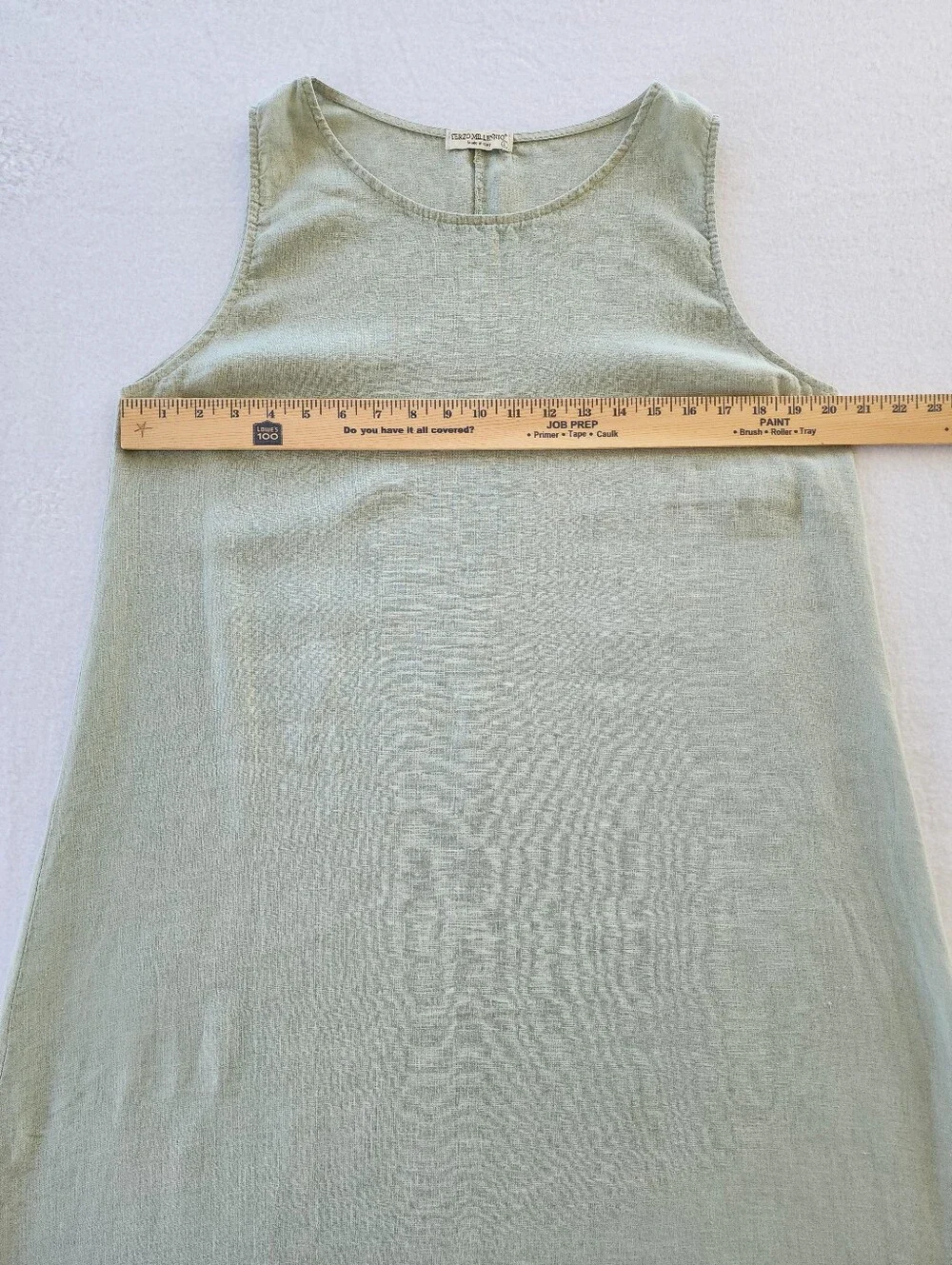 Terzo Millennio Italy 100% Linen Sage Green Sleeveless Ruffle Hem Dress L - Picture 2 of 8